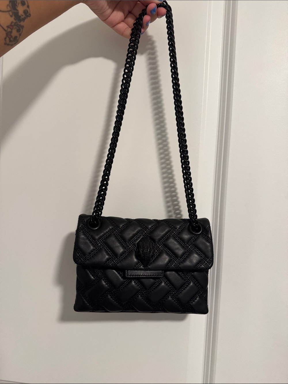 Kurt Geiger Black Quilted Leather Crossbody with Chain Detail